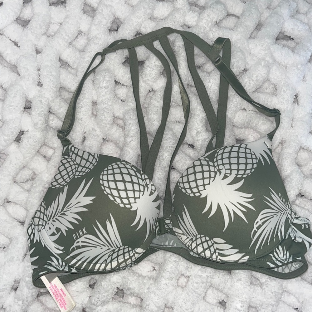 PINK olive green tropical bra